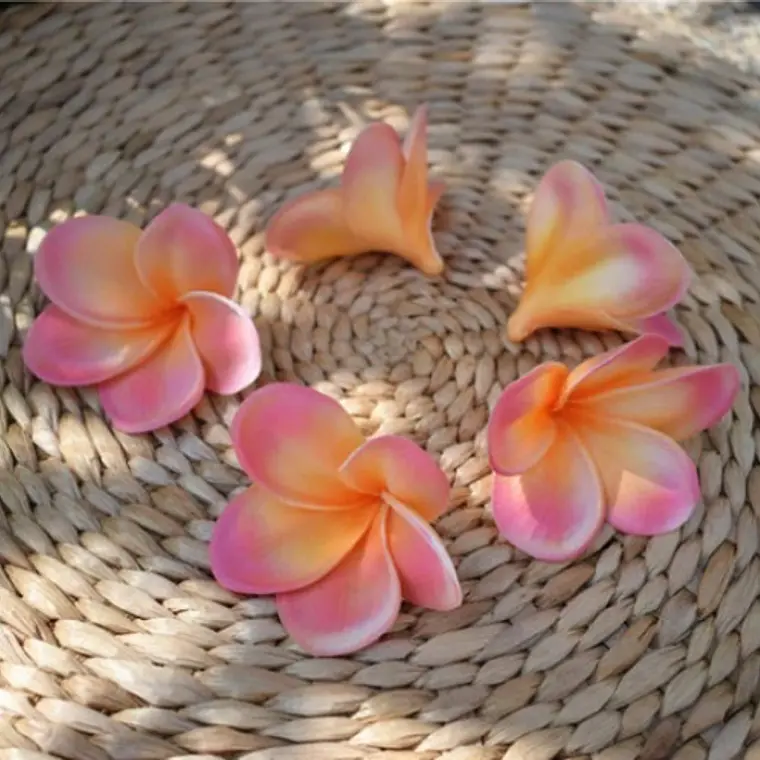 Flor Frangipanie Tipanie con pinche para el cabello Coral con fucsia 3
