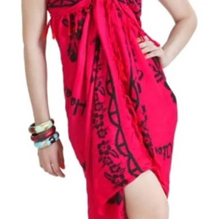 Pareo Fucsia Con Hibiscos Negros Importado Desde Hawaii 1