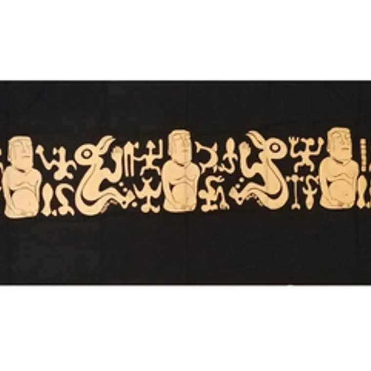 Pareo Corto Napohe Negro Con Moai Y Rongo Rongo Cafe 2