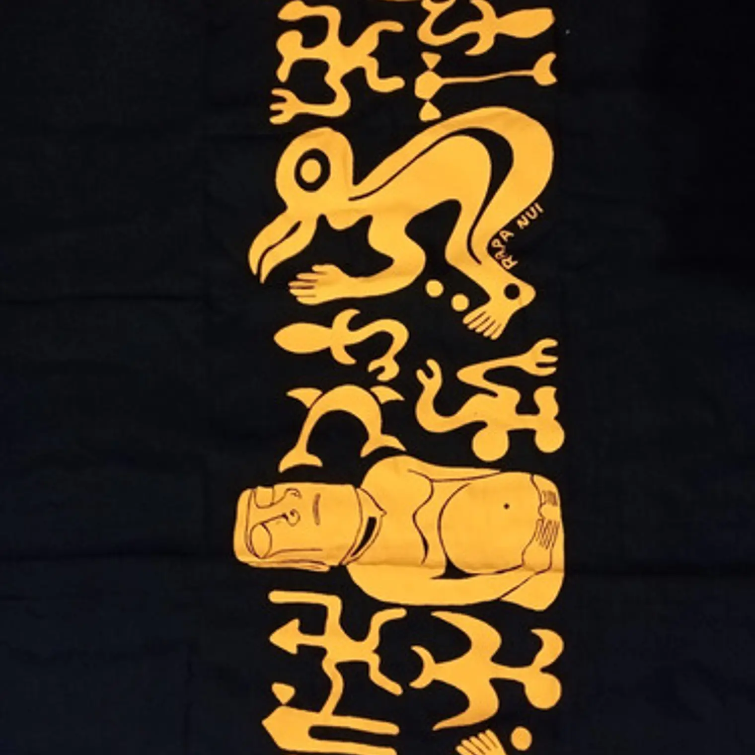 Pareo Napohe Grande Negro Con Moai Y Rongo Rongo Naranjo 3