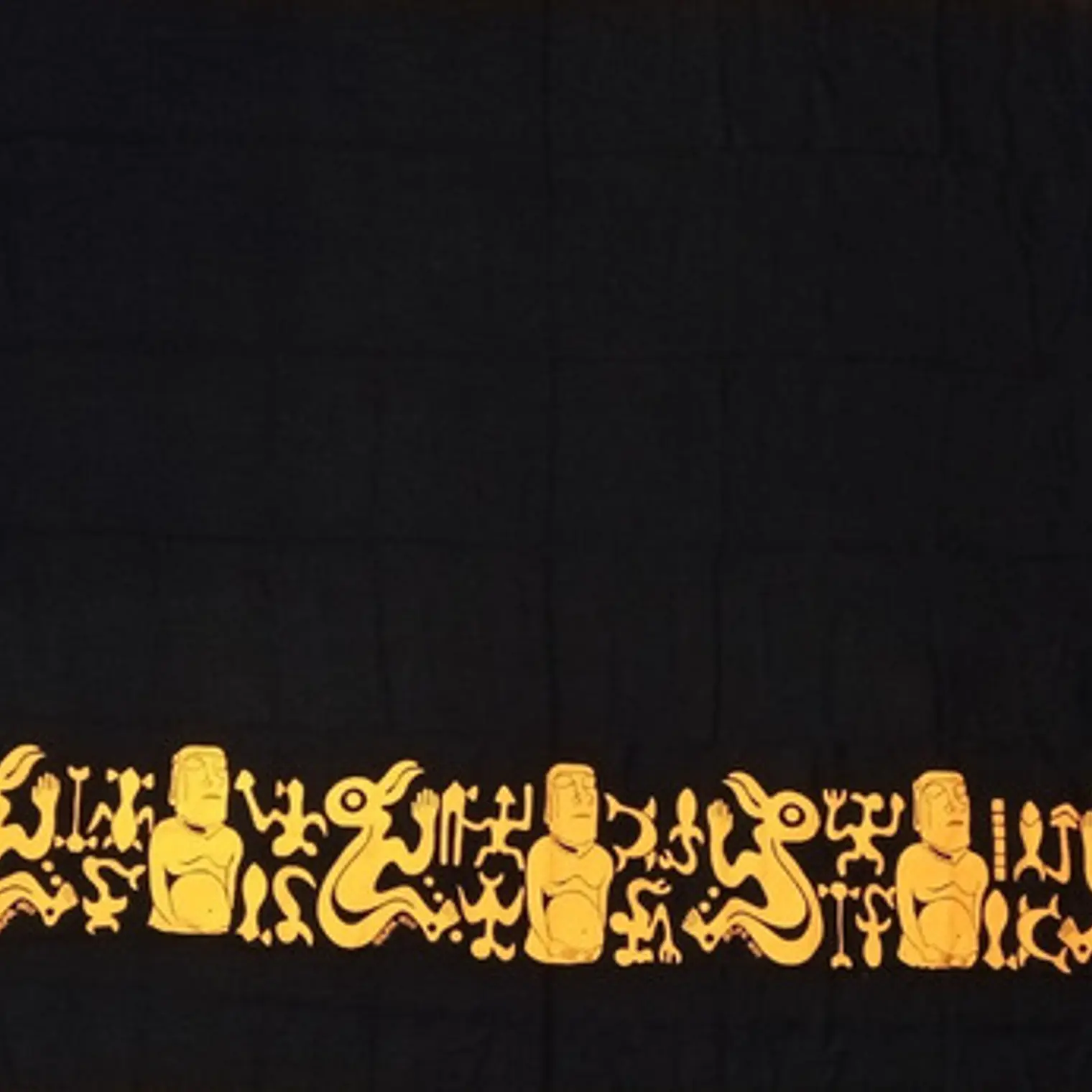 Pareo Napohe Grande Negro Con Moai Y Rongo Rongo Naranjo 2