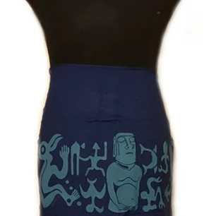 Pareo Napohe Grande Azul Con Moai Y Rongo Rongo Celeste