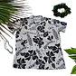 Camisa Polinesica Blanca Con Hibisco y Rongo Rongo negro - Miniatura 1