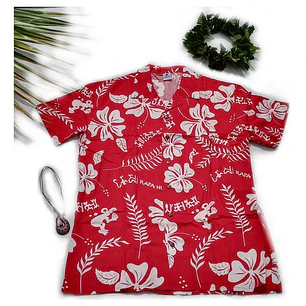 Camisa Polinesica Roja Con Hibiscos Y Tangata Manu Blanco