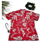 Camisa Polinesica Roja Con Hibiscos Y Tangata Manu Blanco - thumbnail 3