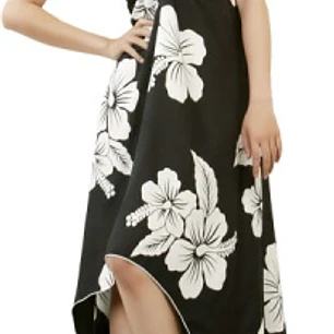 Vestido Mariposa negro con Hibisco Blanco Polinesico importado desde Hawaii