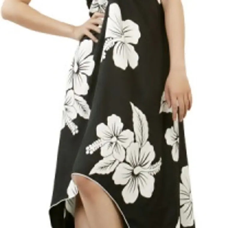 Vestido Mariposa negro con Hibisco Blanco Polinesico importado desde Hawaii 1