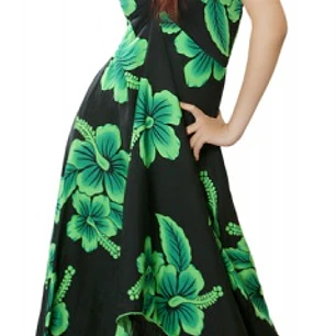 Vestido Mariposa negro con Hibisco Verde Polinesico importado desde Hawaii