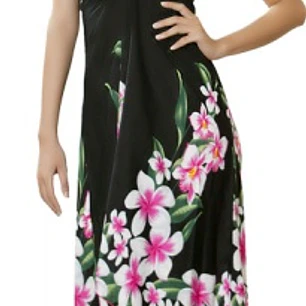 Vestido Mariposa negro con Tipanie Blanco con fucsia Polinesico importado desde Hawaii