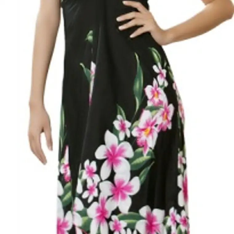 Vestido Mariposa negro con Tipanie Blanco con fucsia Polinesico importado desde Hawaii 1