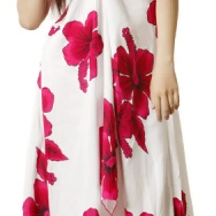 Vestido Mariposa Blanco con Hibisco Fucsia Polinesico importado desde Hawaii 1