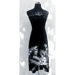 Vestido Mariposa negro con Tipanie Blanco con gris Polinesico importado desde Hawaii