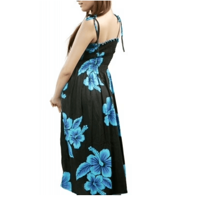 Vestido Negro con Hibisco Azul Hawaii talla unica Ajustable