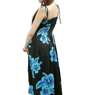 Vestido Negro con Hibisco Azul Hawaii talla unica Ajustable