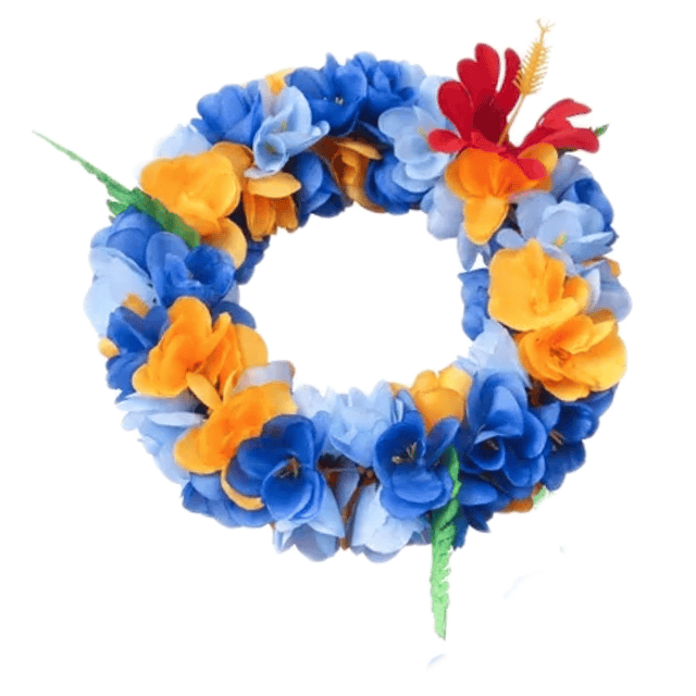 Corona De Flores azul, celeste y naranjo