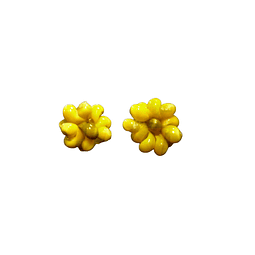 Aros flor conchitas pipi amarillo centro verde 1,5cm