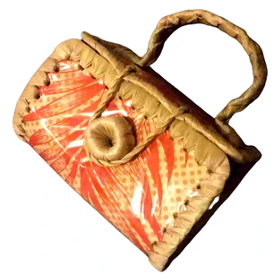 Bolsito Polinesico Pandanus Y Tela Rapa Nui naranjo