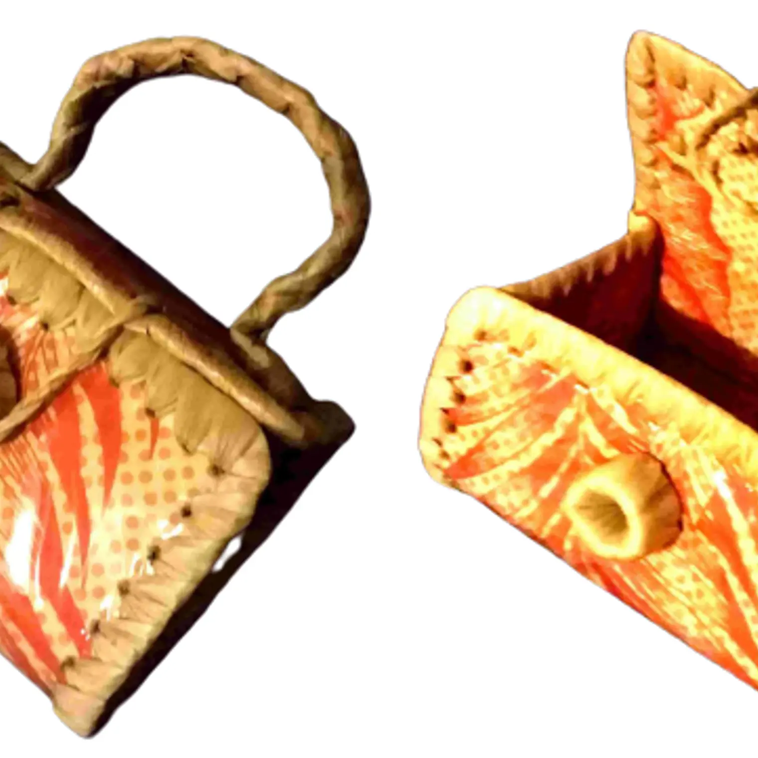 Bolsito Polinesico Pandanus Y Tela Rapa Nui naranjo 3