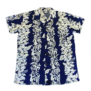 Camisa Polinesica Azul franja Moai