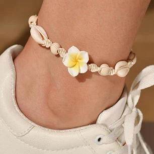 Tobillera de hilo con conchas pure blanco y tipanie