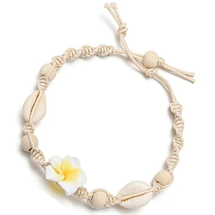 Tobillera de hilo con conchas pure blanco y tipanie