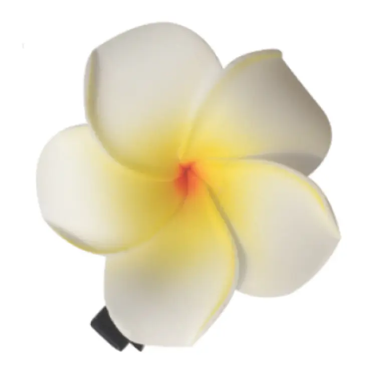 Flor Tipanie 8cm para el cabello blanca con amarillo con pinza 1