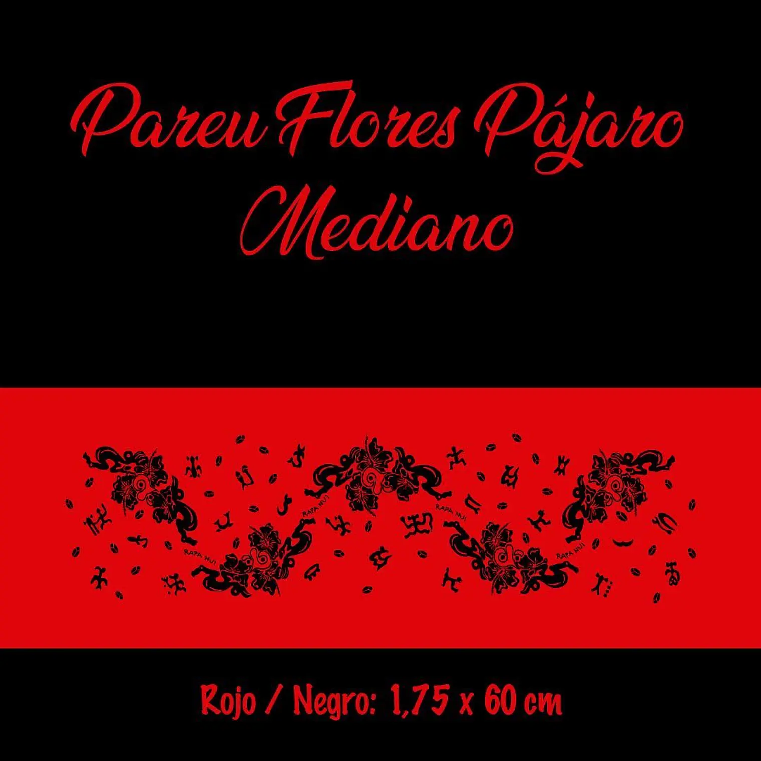 Pareo Corto Napohe flores pajaro rojo / negro 2