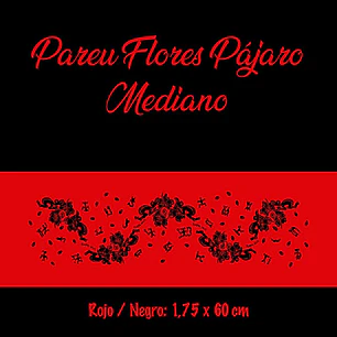 Pareo Corto Napohe flores pajaro rojo / negro
