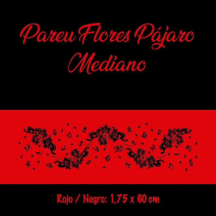 Pareo Corto Napohe flores pajaro rojo / negro 2