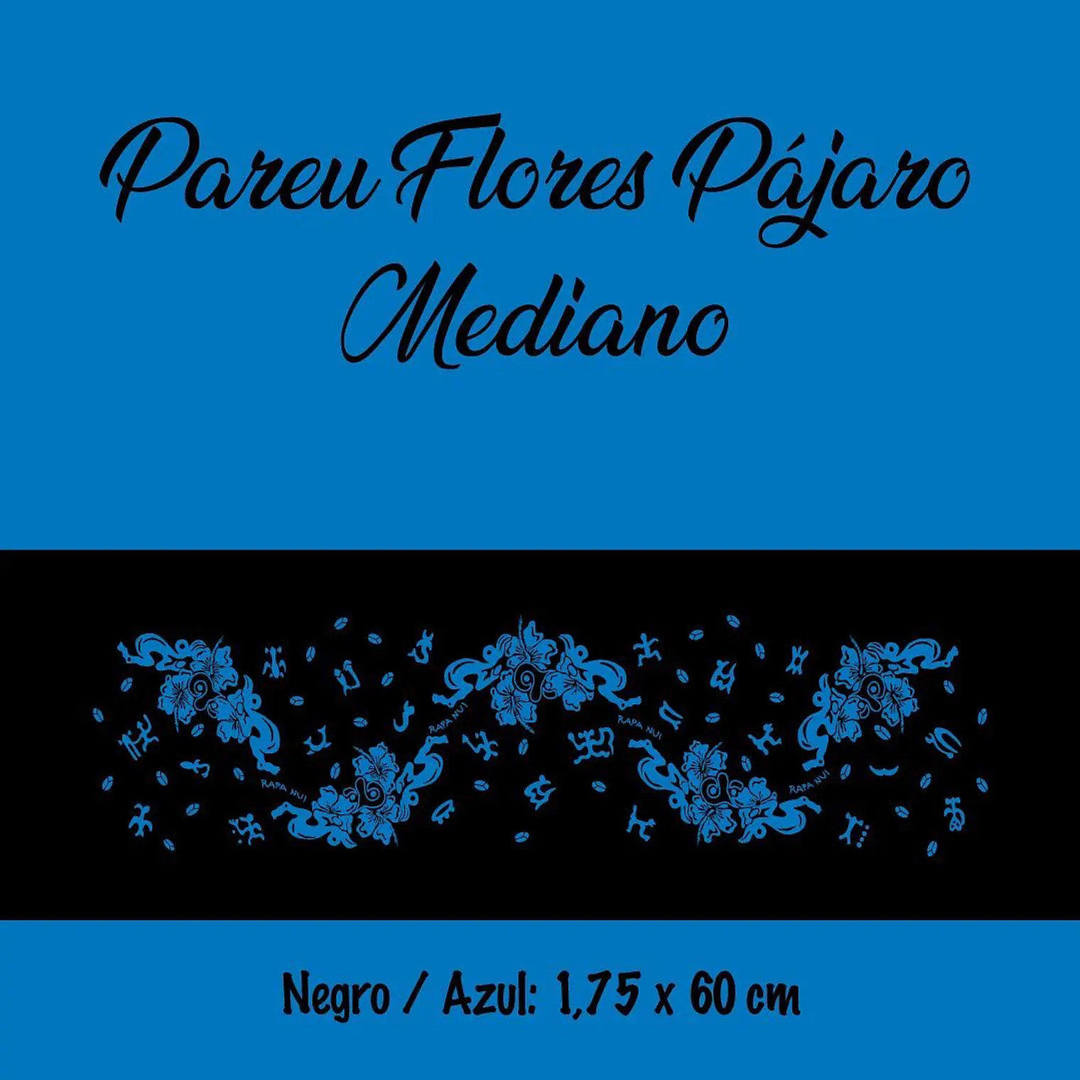 Pareo Corto Napohe flores pajaro negro / azul 2