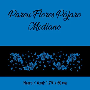 Pareo Corto Napohe flores pajaro negro / azul