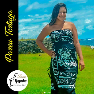 Pareo Napohe Grande Tortuga Negro / blanco 1,75X1,15MTS