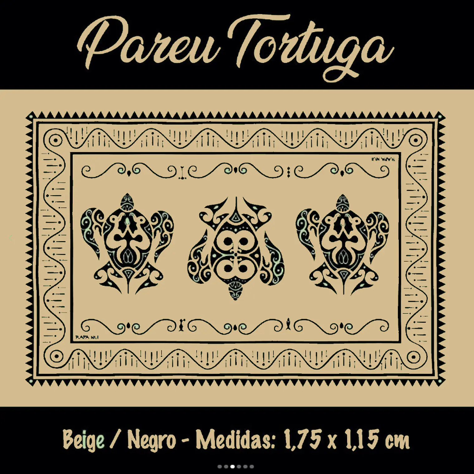Pareo Napohe Grande Tortuga Beige / Negro 1,75X1,15MTS 2