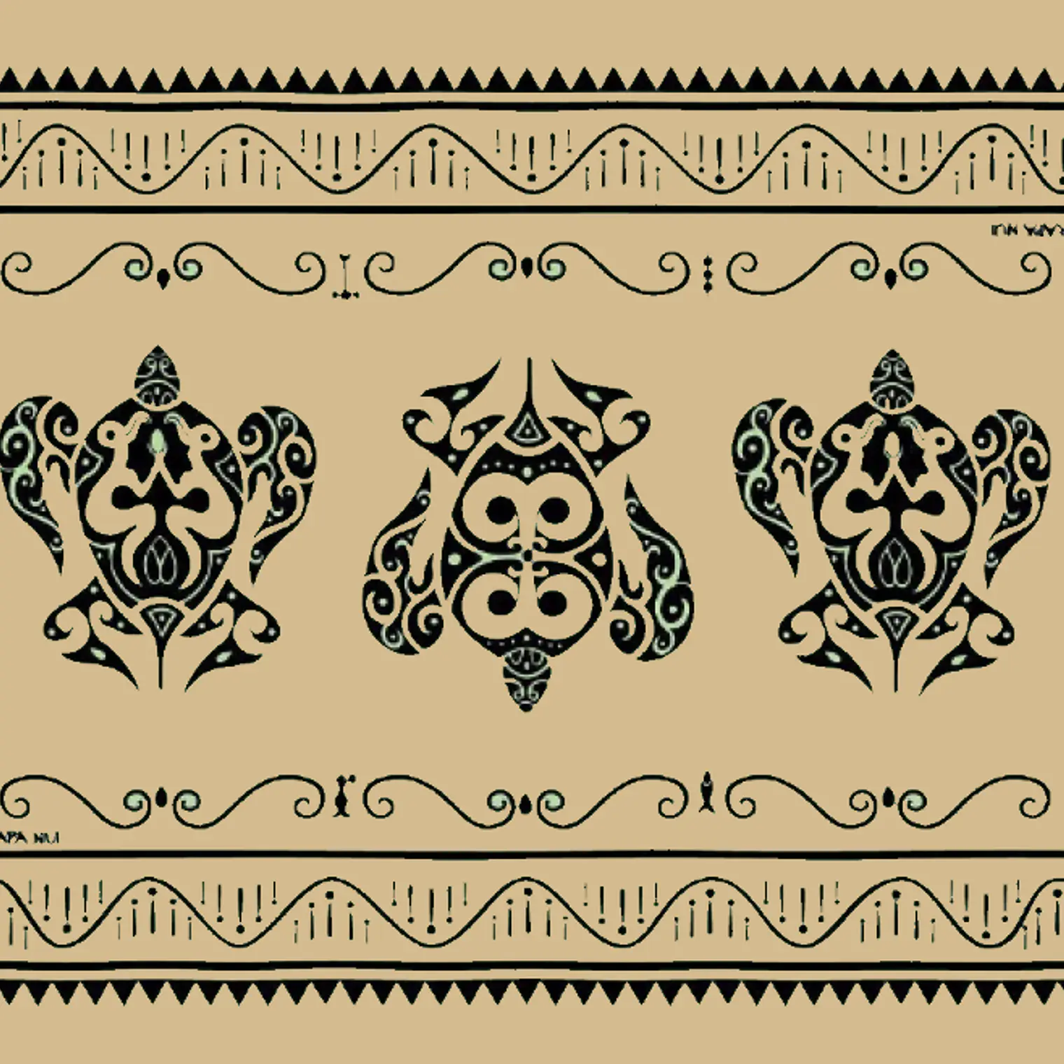 Pareo Napohe Grande Tortuga Beige / Negro 1,75X1,15MTS 1