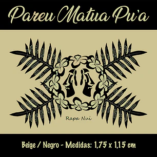 Pareo Matua Pu´a Beige / Negro 1,75x1,15mts