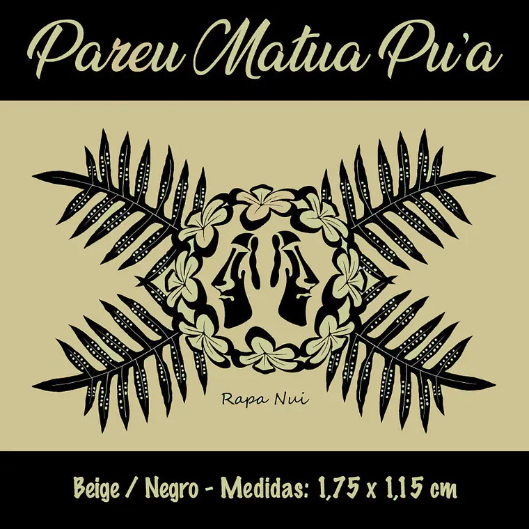 Pareo Matua Pu´a Beige / Negro 1,75x1,15mts 2