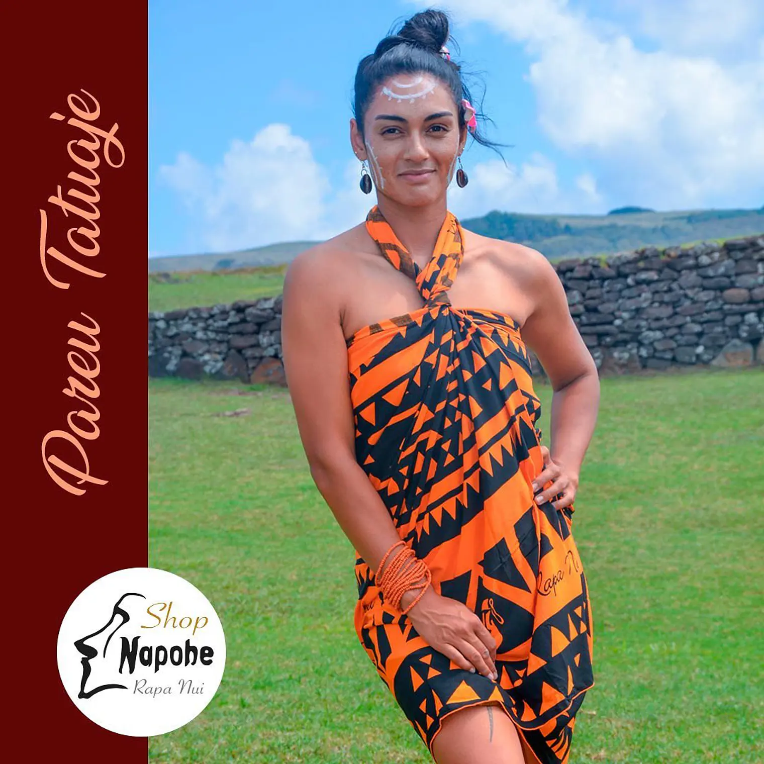 Pareo Diseño Tatuaje Blanco / negro 1,75X1,15MTS 4