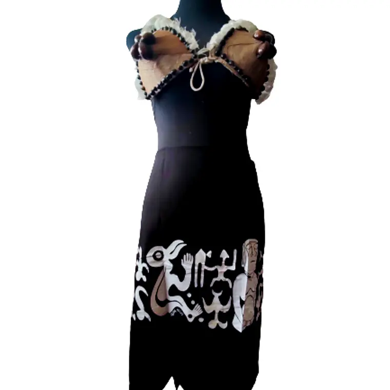 Pareo Corto Napohe Negro Con Moai y Rongo Rongo blanco 2