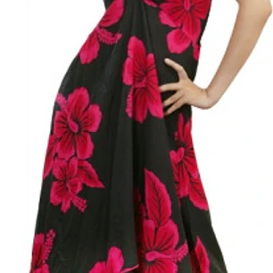Vestido Mariposa Negro con Hibisco Fucsia Polinesico importado desde Hawaii