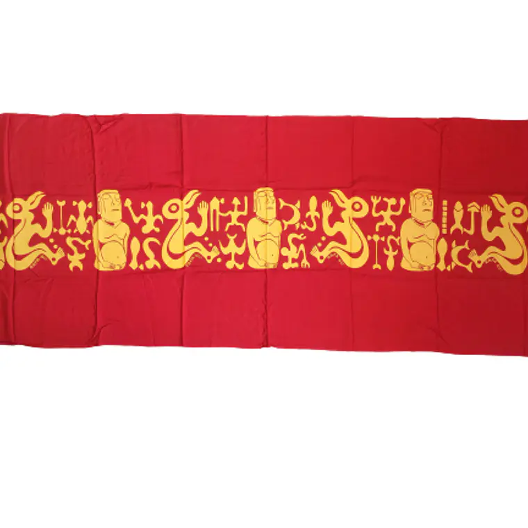 Pareo Corto Napohe rojo Con Moai y Rongo Rongo naranjo 4