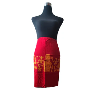 Pareo Corto Napohe rojo Con Moai y Rongo Rongo naranjo