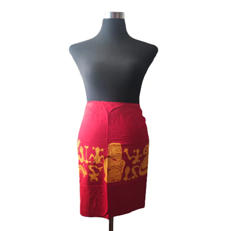 Pareo Corto Napohe rojo Con Moai y Rongo Rongo naranjo 5