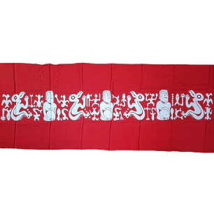 Pareo Corto Napohe rojo Con Moai y Rongo Rongo blanco