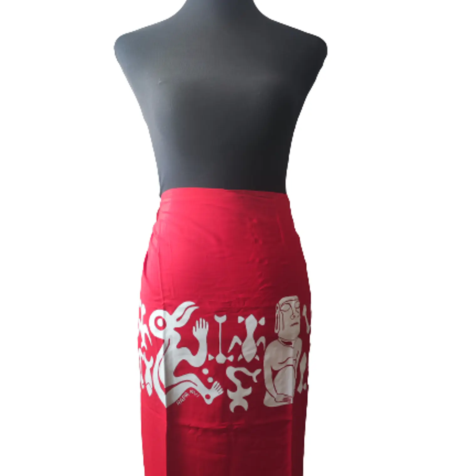 Pareo Corto Napohe rojo Con Moai y Rongo Rongo blanco 3