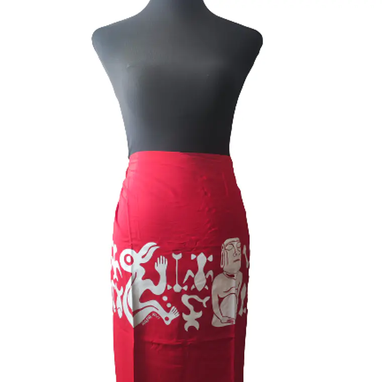 Pareo Corto Napohe rojo Con Moai y Rongo Rongo blanco 3