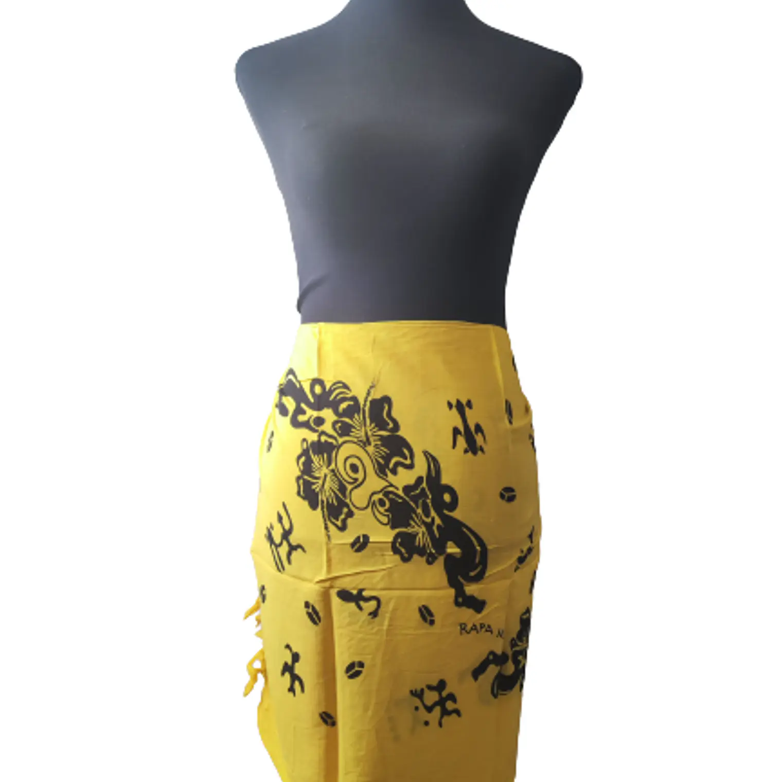 Pareo Corto Napohe flores pajaro amarillo negro 3