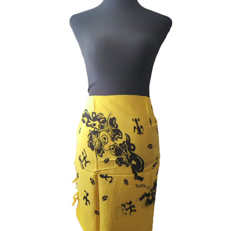 Pareo Corto Napohe flores pajaro amarillo negro 3