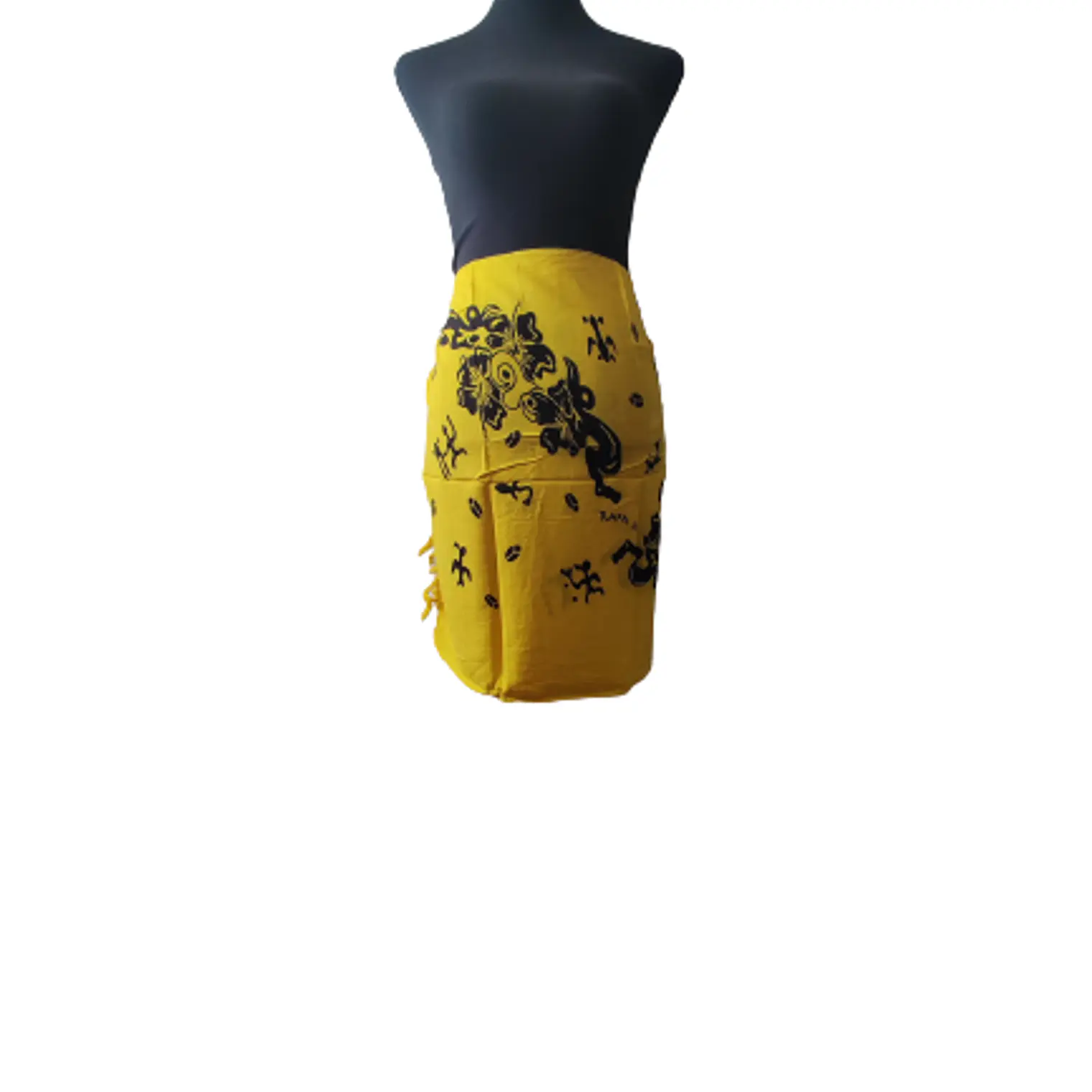 Pareo Corto Napohe flores pajaro amarillo negro 4