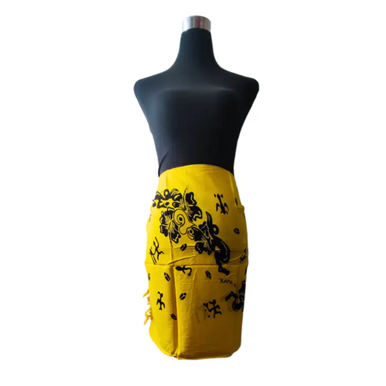 Pareo Corto Napohe flores pajaro amarillo negro 1