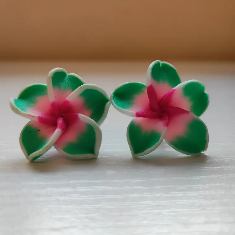 Aros con tornillo Tipanie verde oscuro Con fucsia 2cm 3